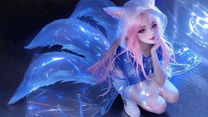 狐尾狐耳粉毛少女