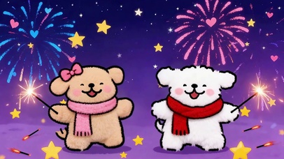 线条小狗烟火新年