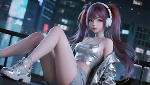 带耳机的少女（4K动态静音）