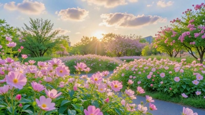 护眼风景春日花海晨光