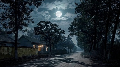静谧满月乡村夜景