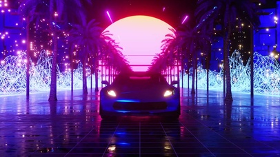 2K霓虹灯下的汽车与城市