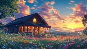 晚霞山坡花海温馨小屋