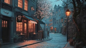 蓝调城市清冷傍晚街道