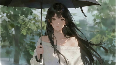 雨中撑伞的少女
