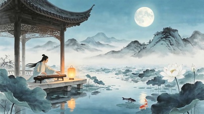荷塘抚琴