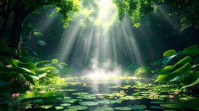 阳光透过绿叶洒落