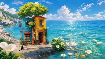 蓝色大海边别墅