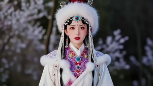 冬日着民族服饰跳舞的美女