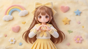 毛绒绒3D可爱比心女孩