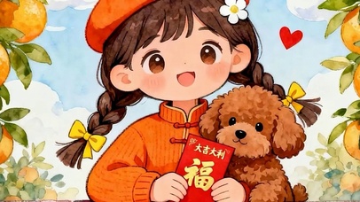 女孩与萌宠双屏