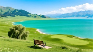 绿色护眼山水草地