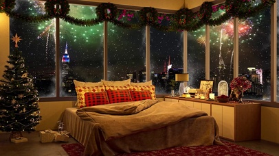 城市夜景新年烟花