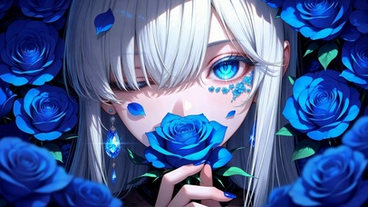 蓝玫瑰白发二次元美少女