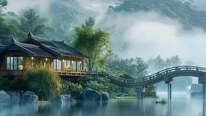 护眼绿景树木带鱼屏