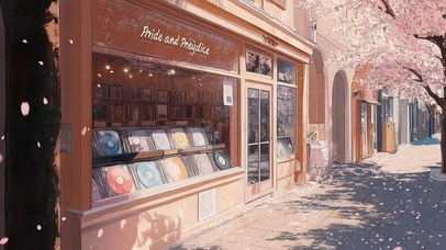 粉色落樱城市商店街道