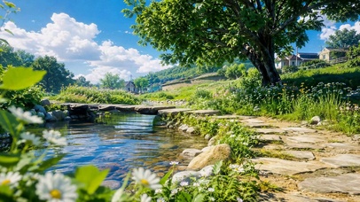 治愈夏日乡村溪流风景