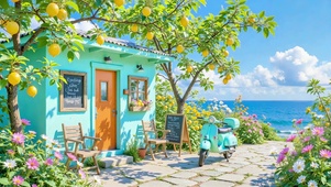 护眼海边绿色小屋