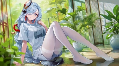 窗边休闲银发美少女申鹤