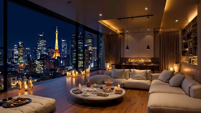 窗外城市夜景居