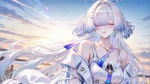 夕阳下的银发少女莫宁