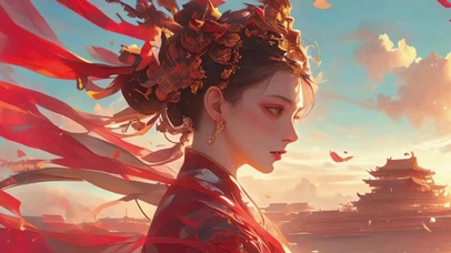 古风红色汉服美女