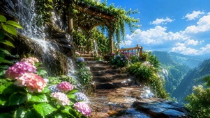 山间瀑布花园