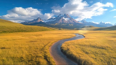 蓝天阳光高山草原小径