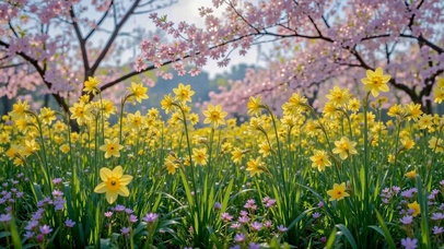 春日樱花黄花治愈风景