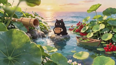 海边接水小猫