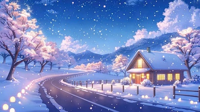 夜景雪景树木