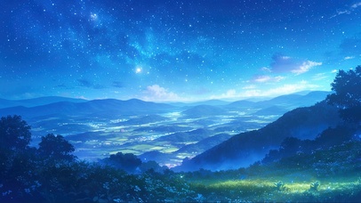 俯瞰静谧夜空山谷农田