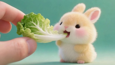 好可爱-吃白菜的呆萌小兔
