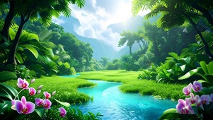 绿色护眼花草溪流