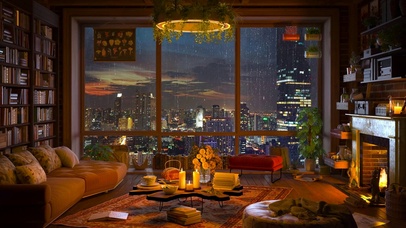 安静雨夜城市房间