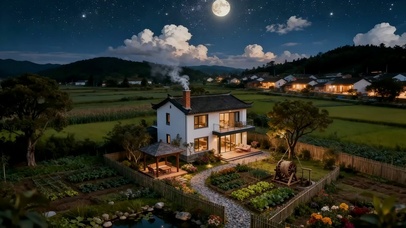 月夜星野下的烟火小屋