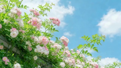 蓝天下蔷薇花