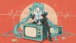 复古电视机前的初音未来
