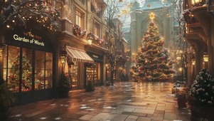 城市黄昏圣诞街道商店