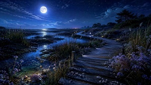 月夜海岸小径