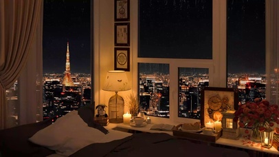 4K东京雨夜舒适卧室