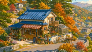 秋天乡村小镇商店