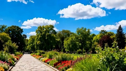 蓝天白云花草树木带鱼屏