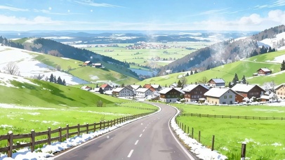 护眼房屋树木雪景双屏