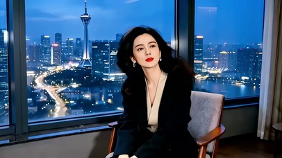 观景大窗旁的气质美女