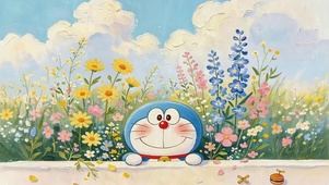 鲜花从机器猫