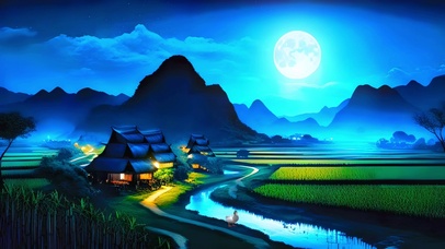 明月夜乡村田园美景
