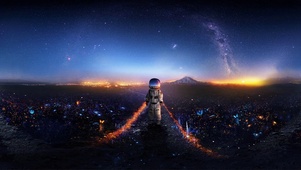 梦幻星空下的太空服小孩