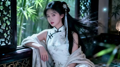 古风典雅宅院窗前旗袍长发美女2