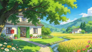白云树木河流